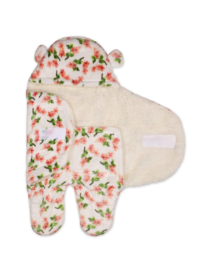 Infant Girl Hooded Swaddle Floral Pink and White at Zubaidas