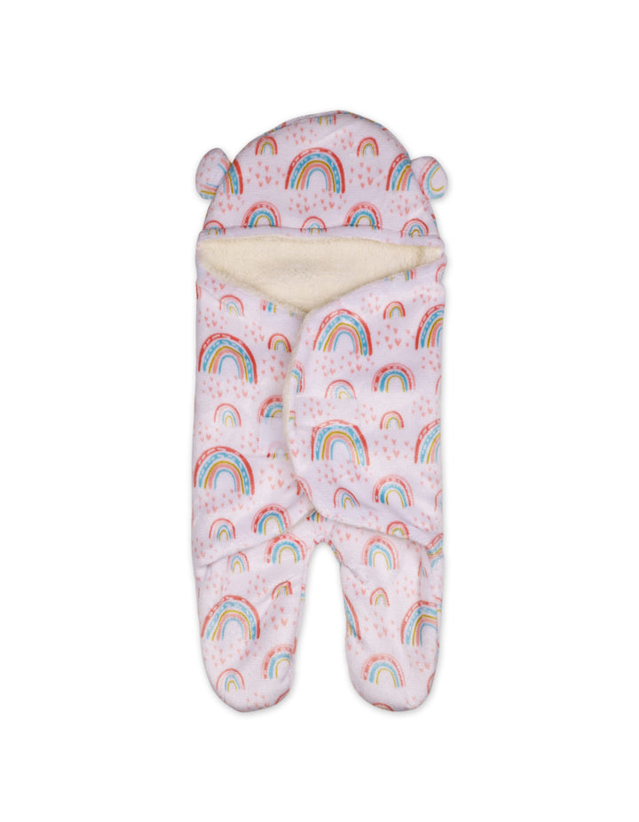 Infant Girl Hooded Swaddle Rainbow Pink and White at Zubaidas Official Pakistan