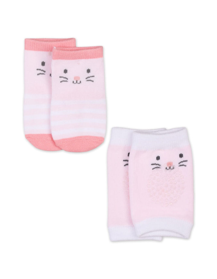 Infant Girl Socks and Knee Pads Set Bunny Print Pink at Zubaidas
