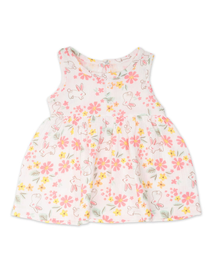 Infant Girl Summer 3 Pieces Dress Set Bunny and Floral Pink at Zubaidas Official Pakistan