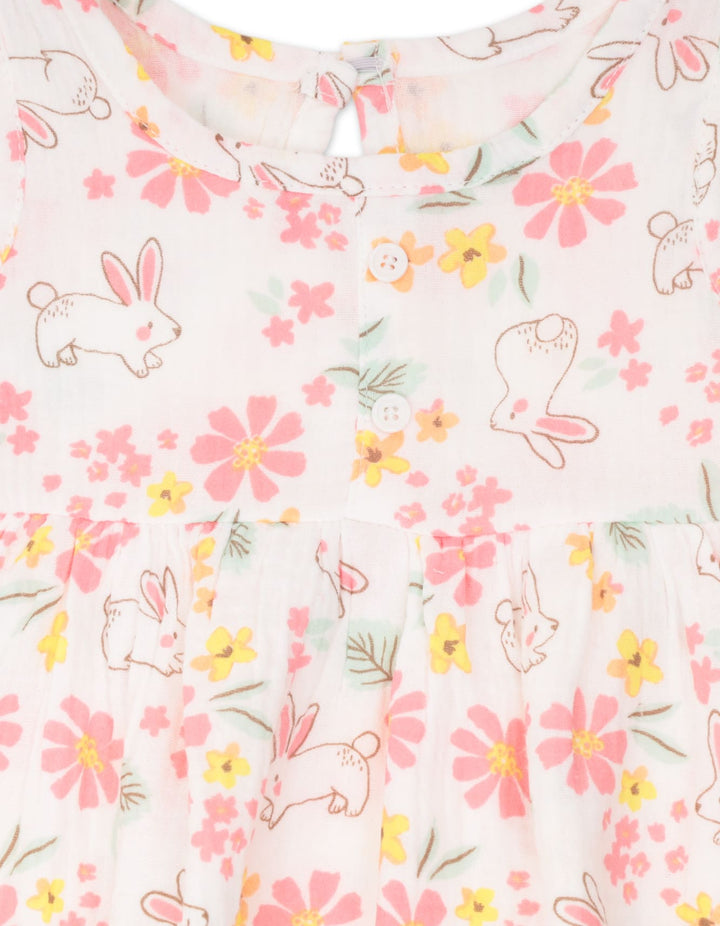 Infant Girl Summer 3 Pieces Dress Set Bunny and Floral Pink at Zubaidas Online Pakistan