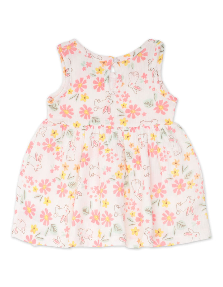Infant Girl Summer 3 Pieces Dress Set Bunny and Floral Pink at Zubaidas Best Online Baby and Kids Store in Pakistan