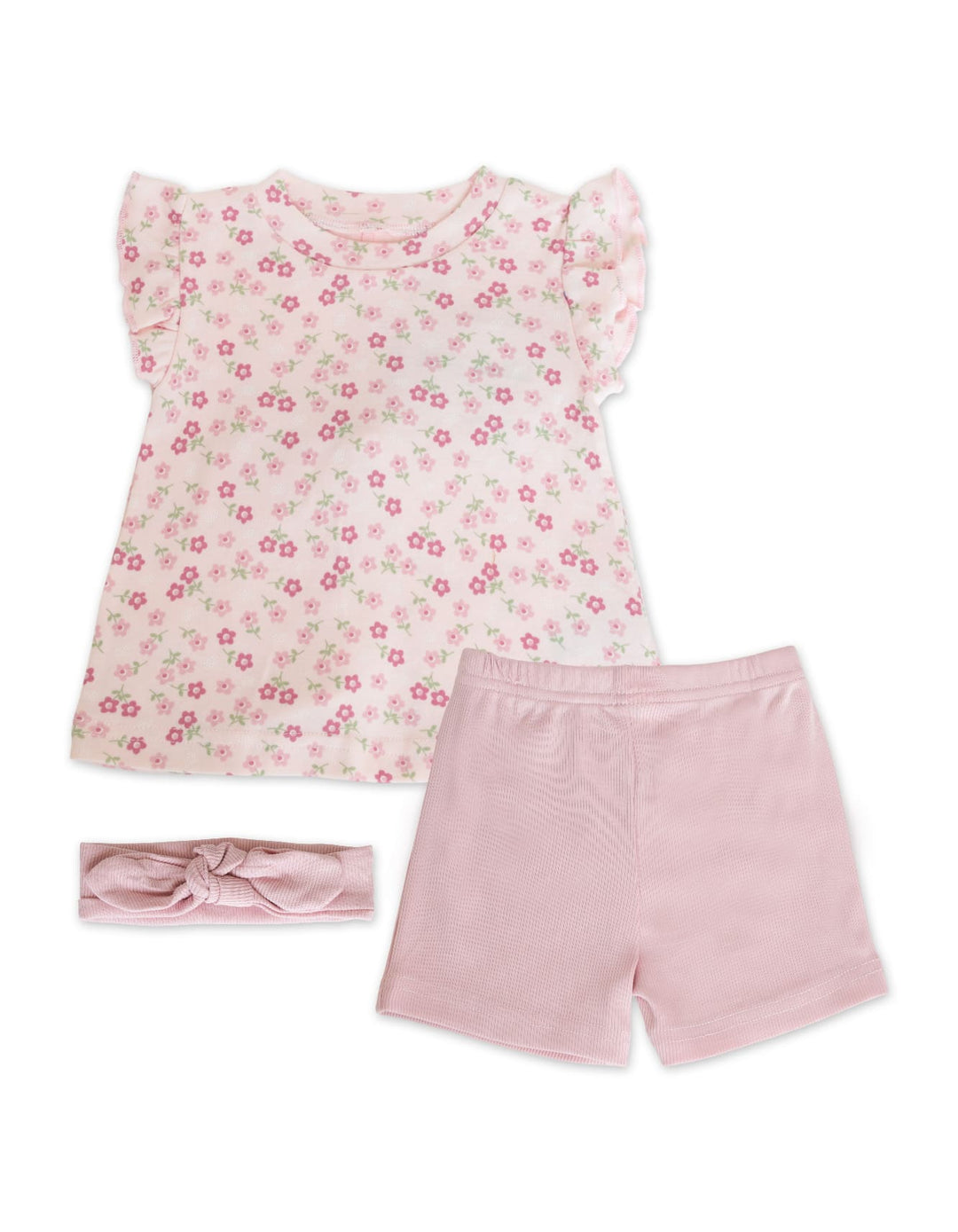 Infant Girl Summer 3 Pieces Outfit Set Floral Pink at Zubaidas
