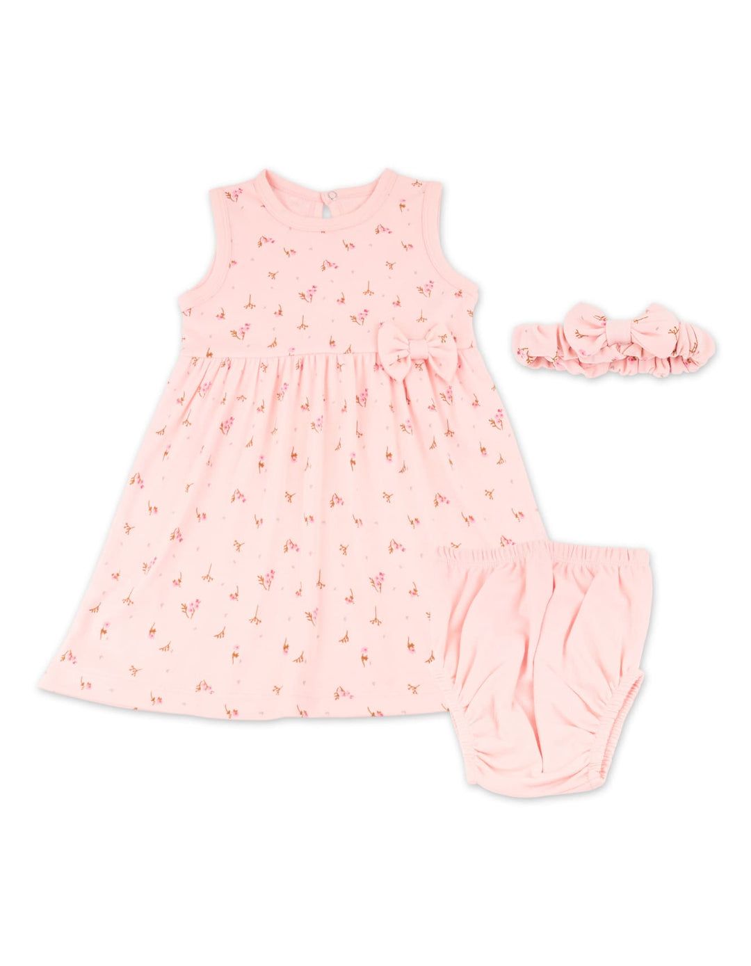 Infant Girl Summer 3 Pieces Suit Set Bambies Floral Print Light Pink at Zubaidas