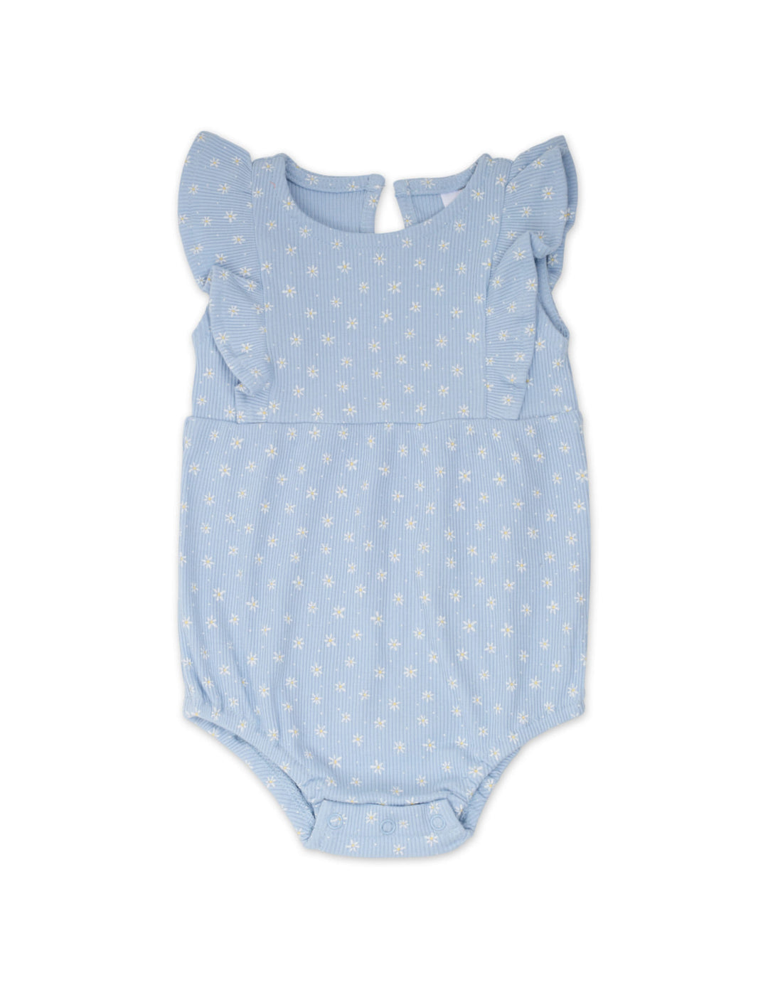 Infant Girl Summer 3 Pieces Suit Set Daisy Ribbed Blue at Zubaidas