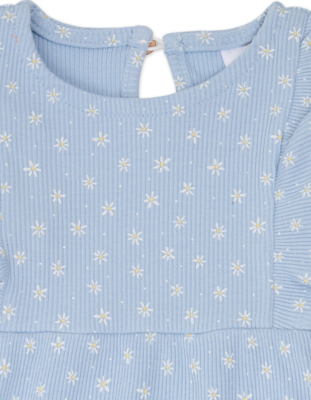 Infant Girl Summer 3 Pieces Suit Set Daisy Ribbed Blue at Zubaidas