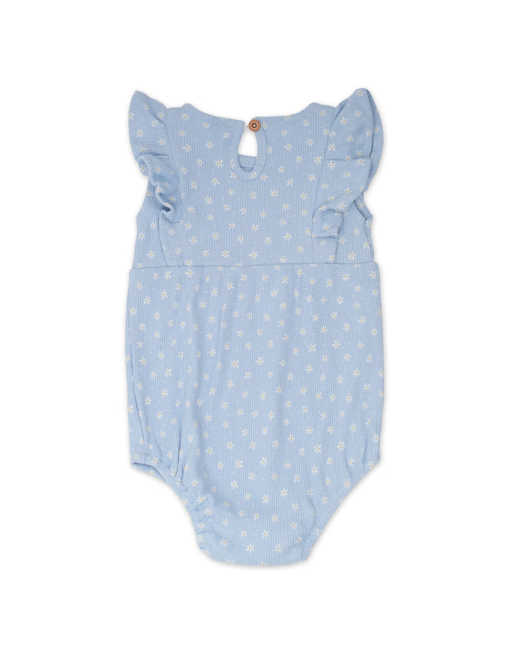 Infant Girl Summer 3 Pieces Suit Set Daisy Ribbed Blue at Zubaidas