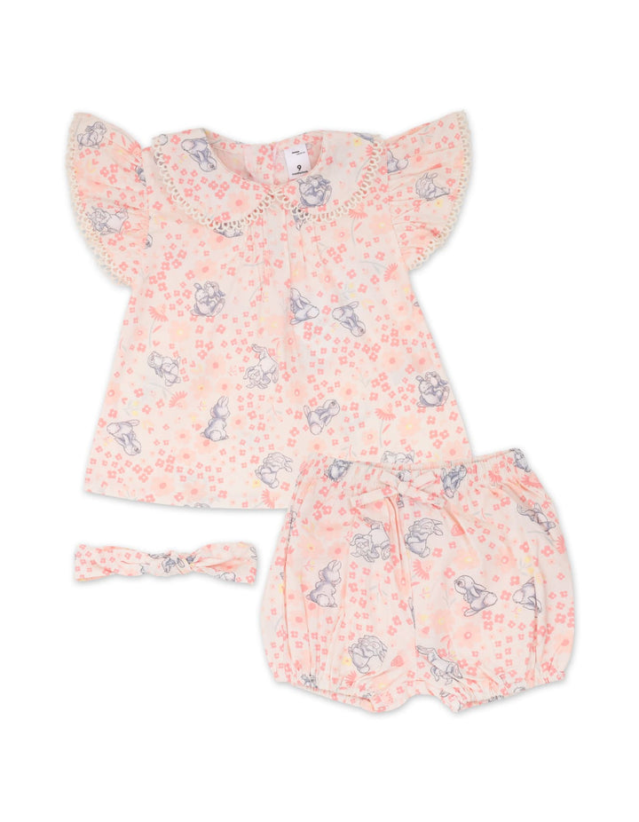 Infant Girl Summer 3 Pieces Suit Set Floral Rabbit Print at Zubaidas