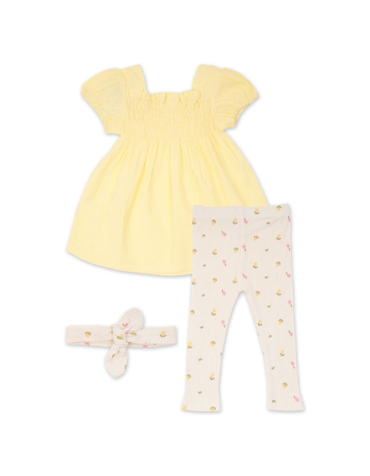 Infant Girl Summer 3 Pieces Suit Set Yellow and Cream at Zubaidas
