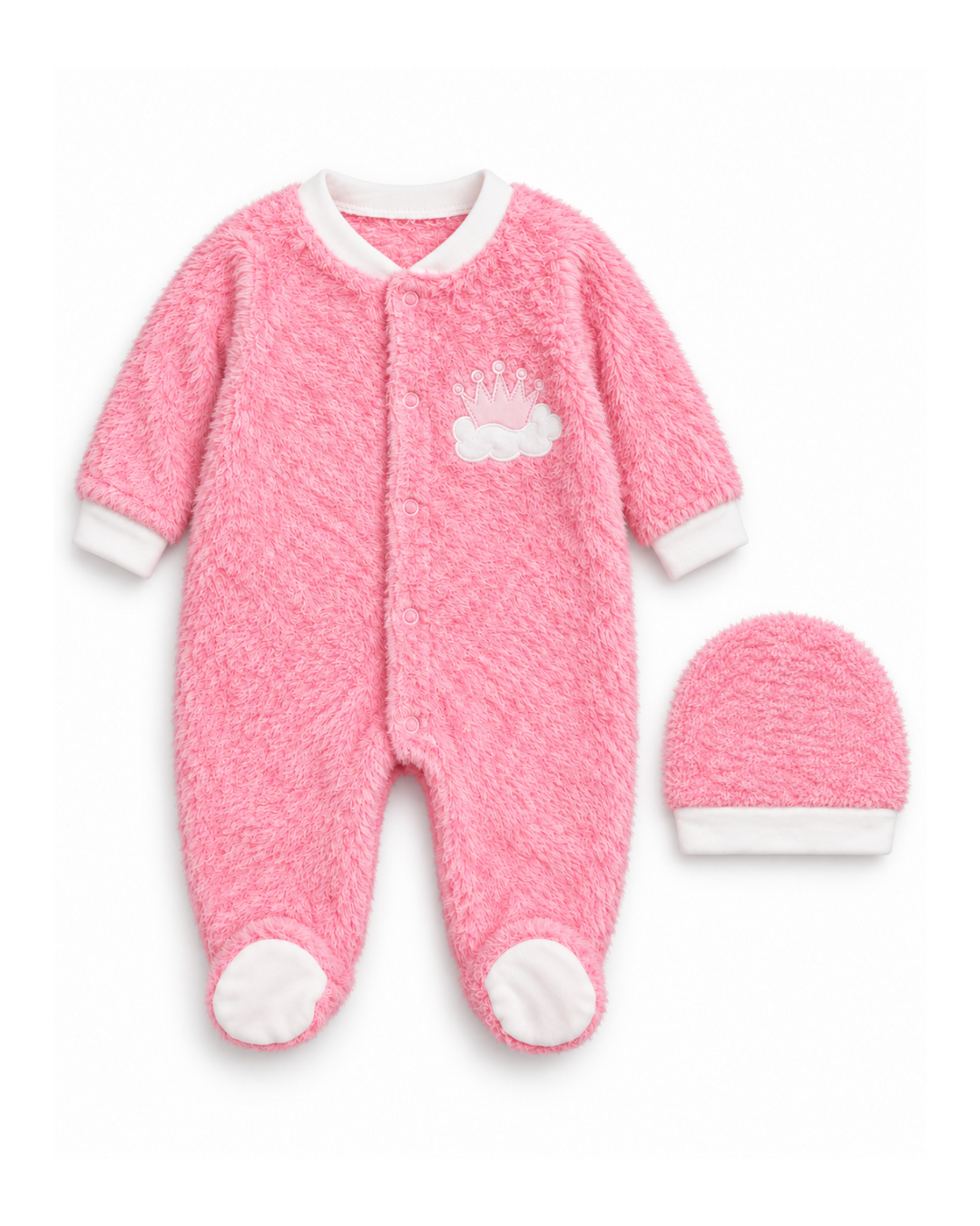 Infant Girl Winter Sleep Suit with Cap Crown and Cloud Pink at Zubaidas
