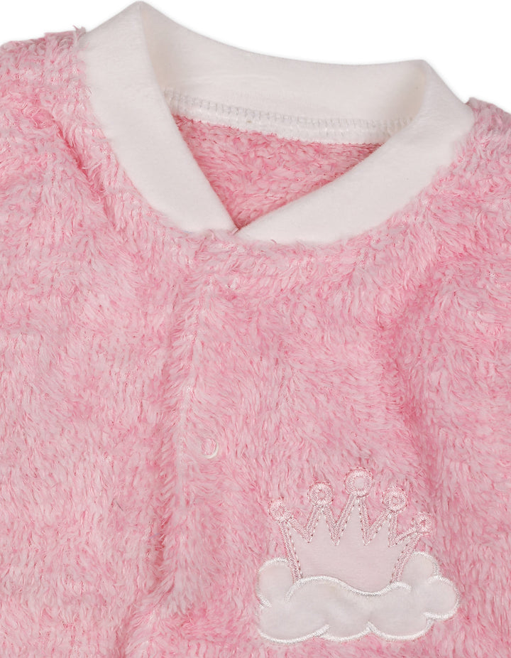 Infant Girl Winter Sleep Suit with Cap Crown and Cloud Pink at Zubaidas Official Pakistan