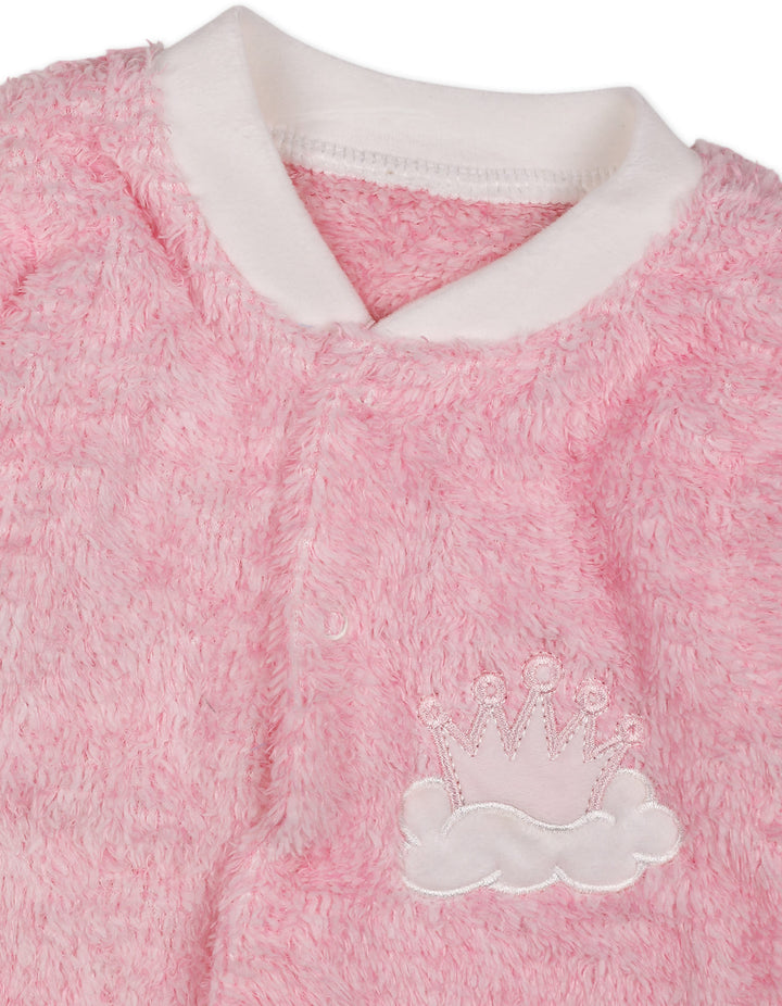 Infant Girl Winter Sleep Suit with Cap Crown and Cloud Pink at Zubaidas Online Pakistan