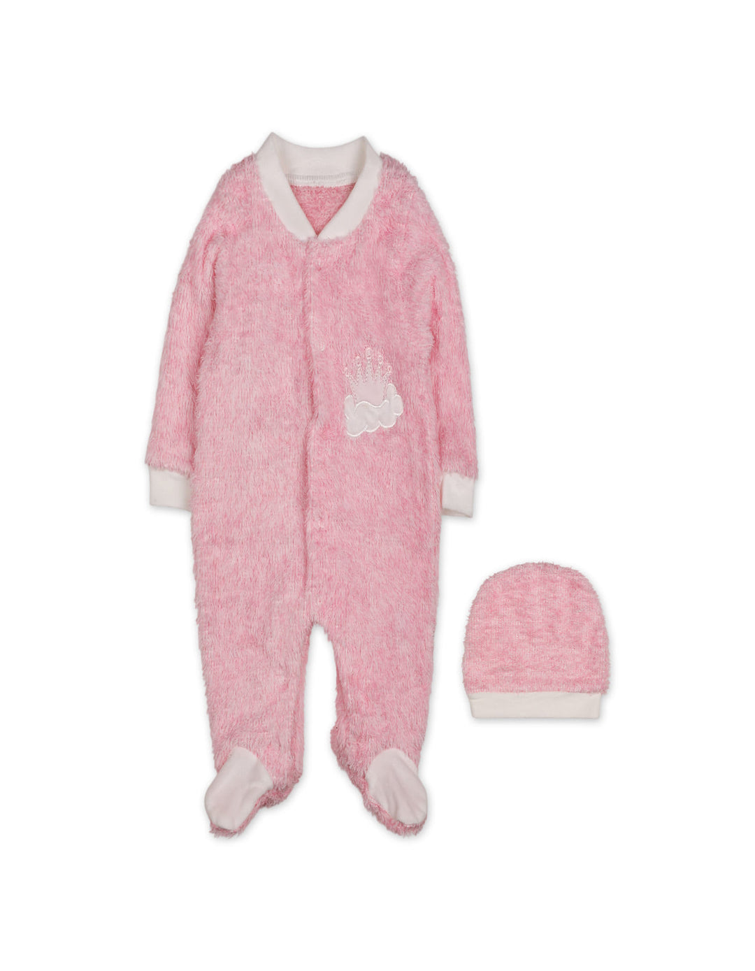 Infant Girl Winter Sleep Suit with Cap Crown and Cloud Pink at Zubaidas