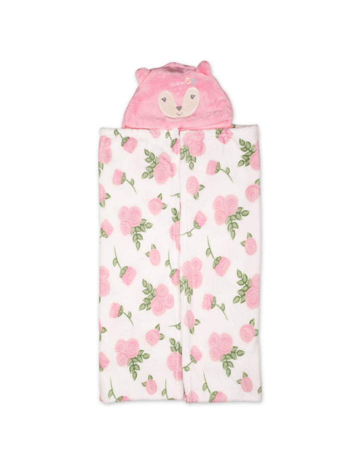 Infant Girls Hooded Wrapping Blanket Pink Roses at Zubaidas