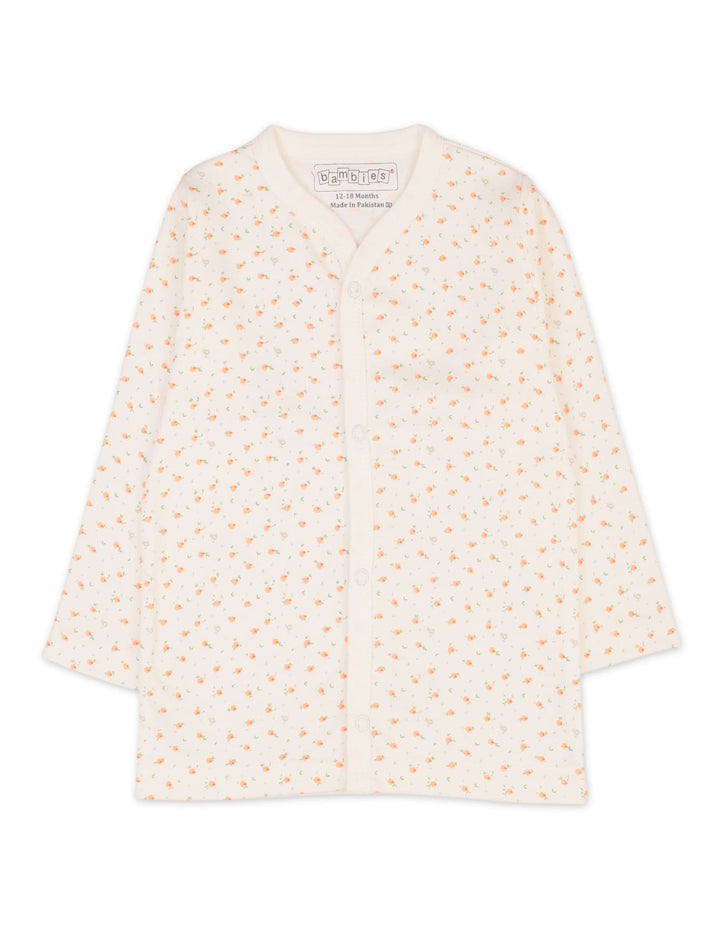 Infant Girls Night Suit Bambies Peach Floral Printed Off White at Zubaidas Official Pakistan