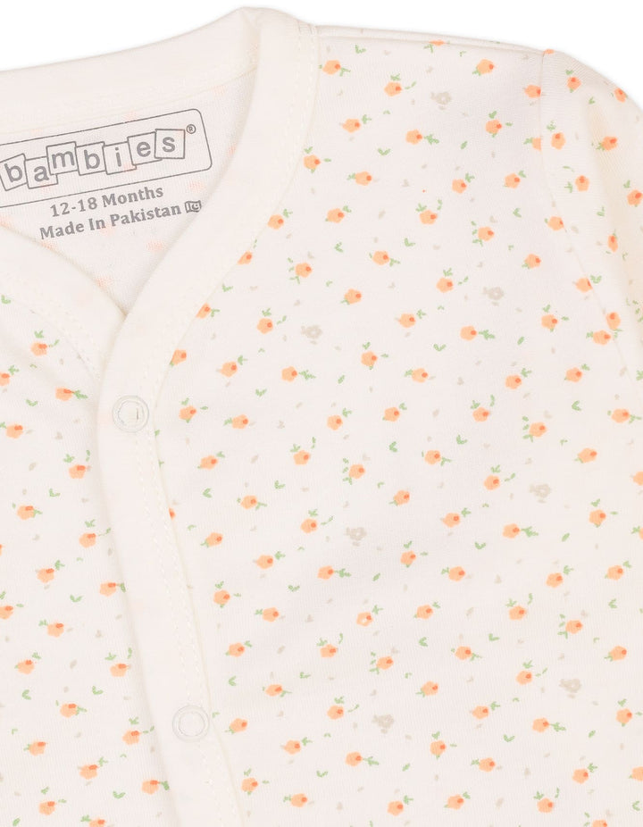 Infant Girls Night Suit Bambies Peach Floral Printed Off White at Zubaidas Online Pakistan
