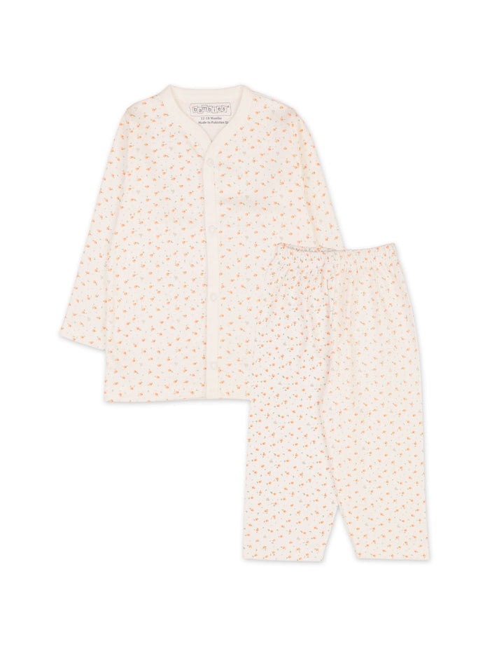 Infant Girls Night Suit Bambies Peach Floral Printed Off White at Zubaidas