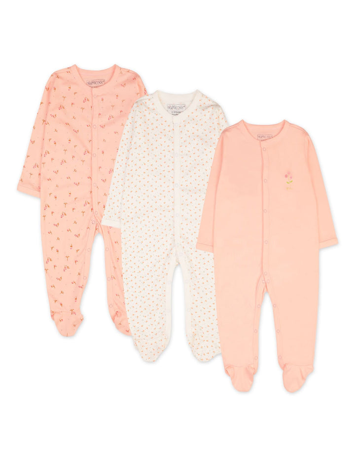 Infant Girls Sleepsuit Pack of 3 Bambies Peach Floral at Zubaidas