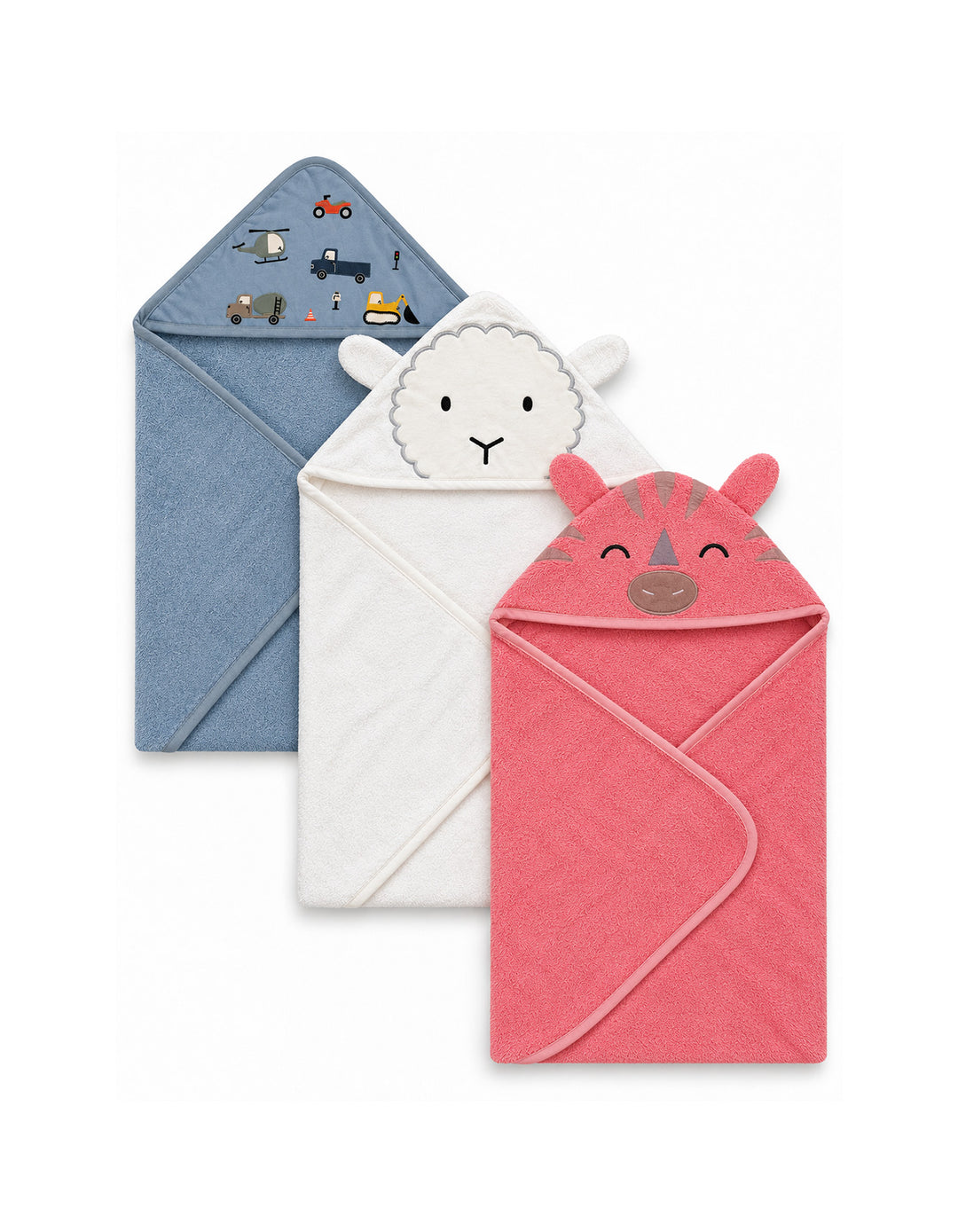 Infant Hooded Bath Towel Pack of 3 Animal and Vehicle at Zubaidas