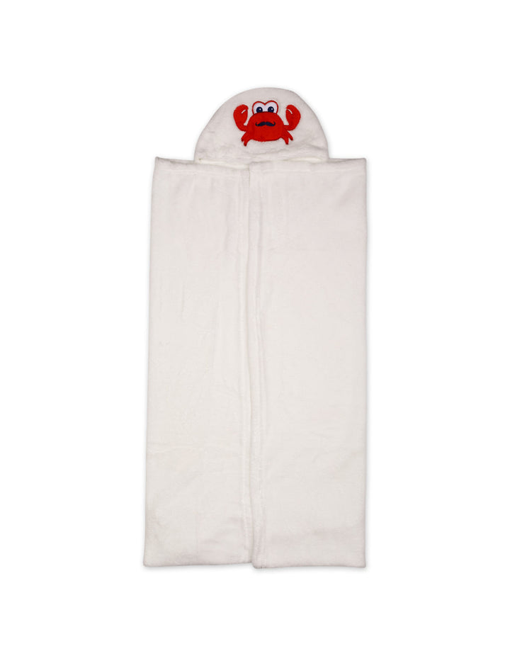 Infant Hooded Wrapping Blanket Crab Applique White at Zubaidas