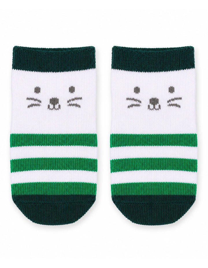 Infant Socks and Knee Pads Set Cat Print Green and White at Zubaidas Official Pakistan