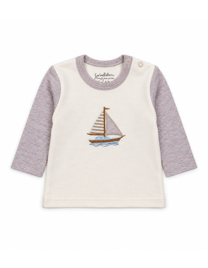 Infant Winter 2 Piece Suit Set Sailboat Beige and Off White at Zubaidas Official Pakistan