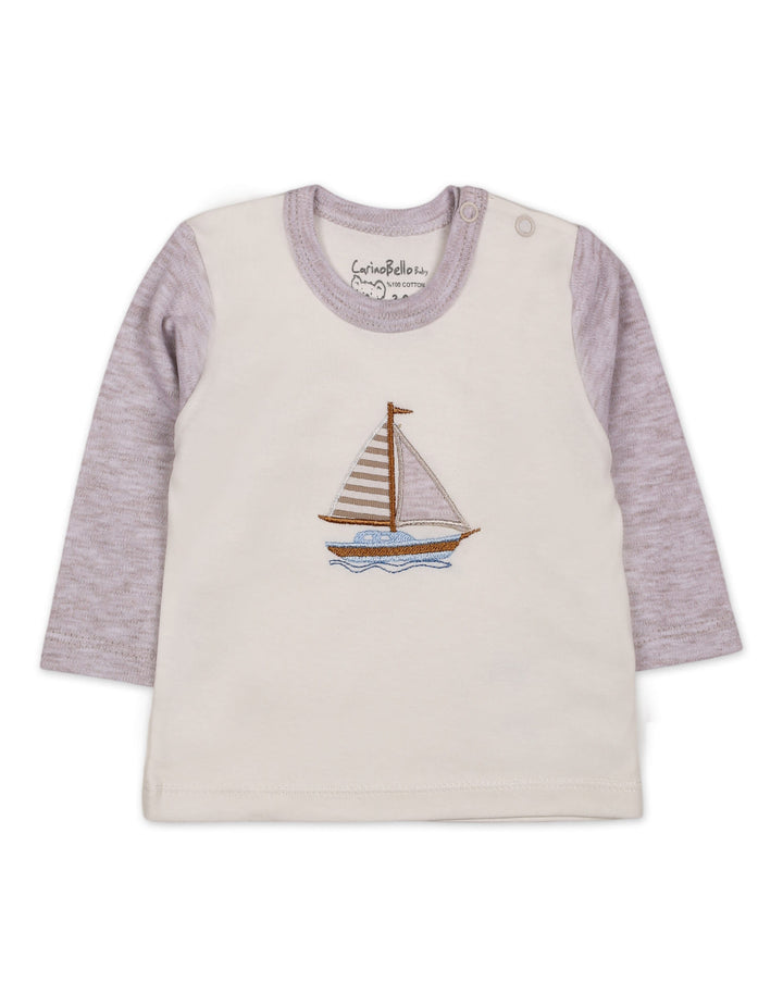 Infant Winter 2 Piece Suit Set Sailboat Beige and Off White at Zubaidas Online Pakistan