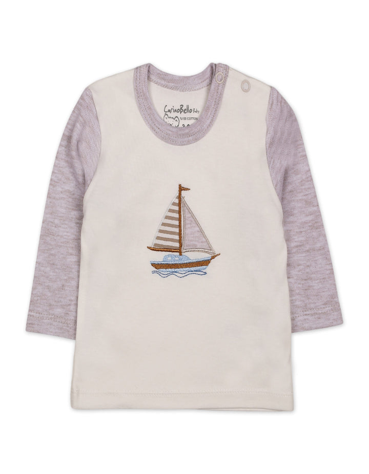 Infant Winter 2 Piece Suit Set Sailboat Beige and Off White at Zubaidas Official Pakistan
