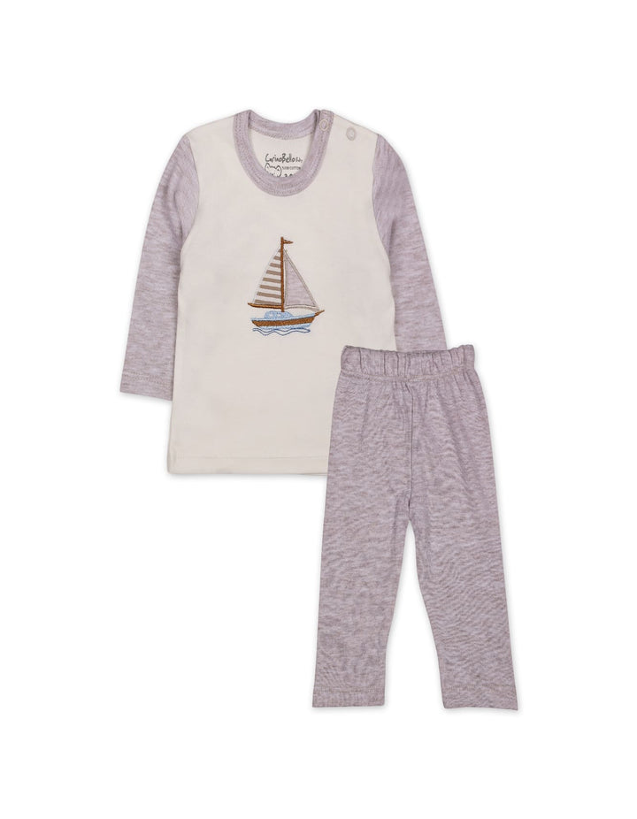 Infant Winter 2 Piece Suit Set Sailboat Beige and Off White at Zubaidas