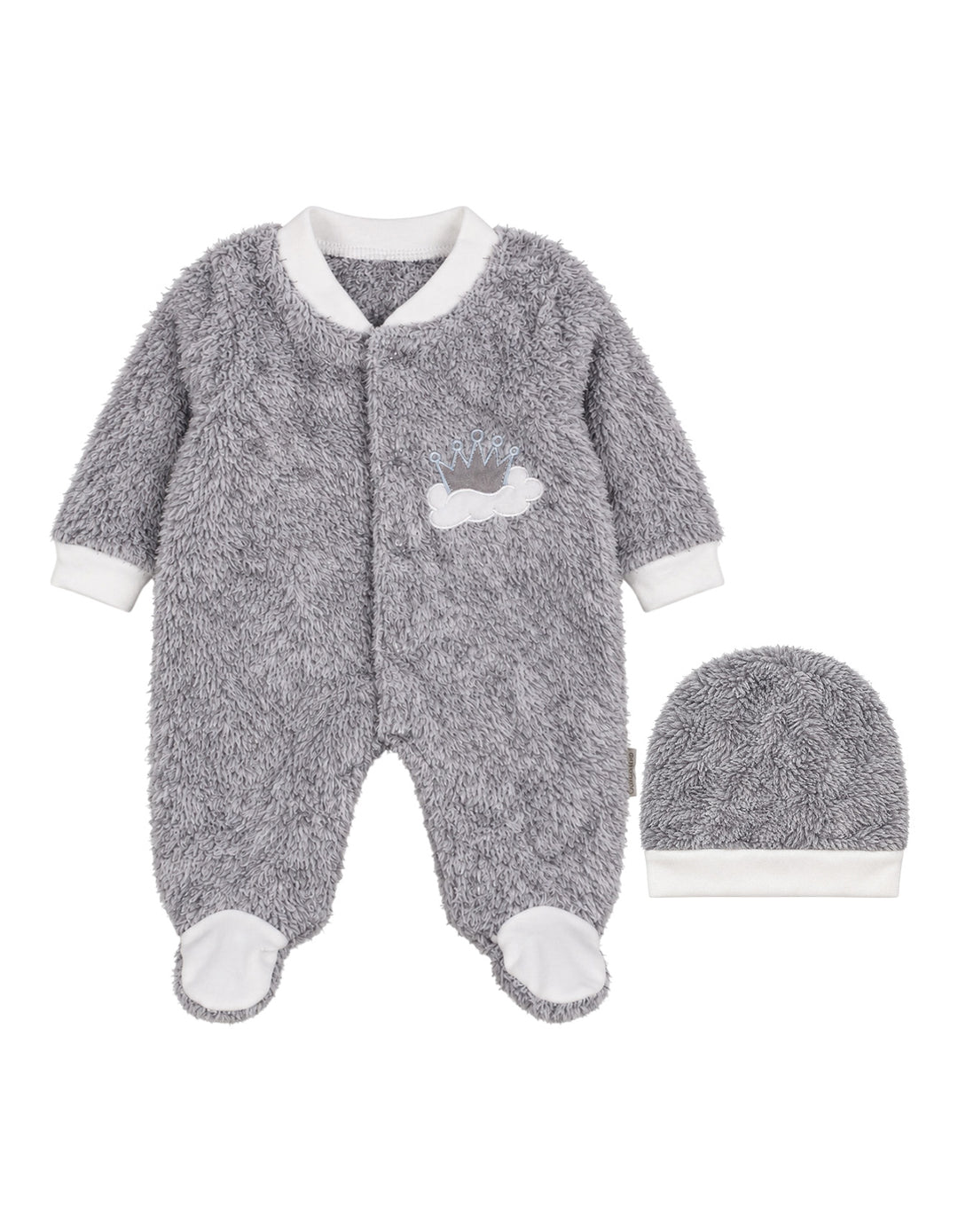 Infant Winter Sleep Suit with Cap Crown and Cloud Grey at Zubaidas