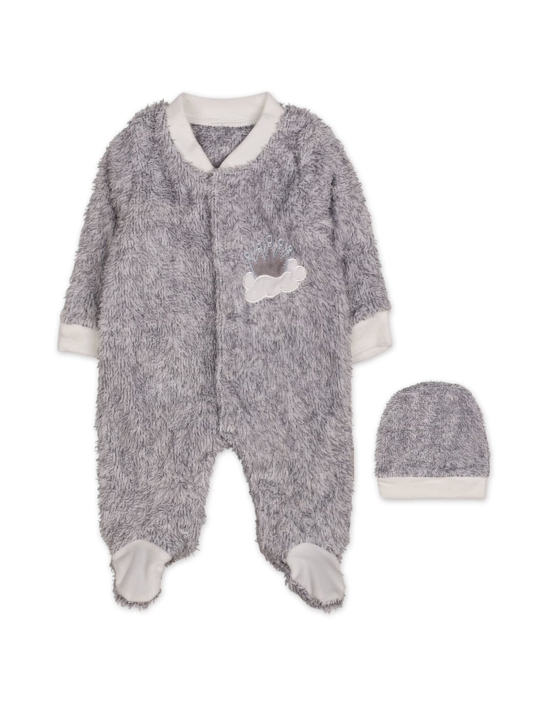 Infant Winter Sleep Suit with Cap Crown and Cloud Grey at Zubaidas