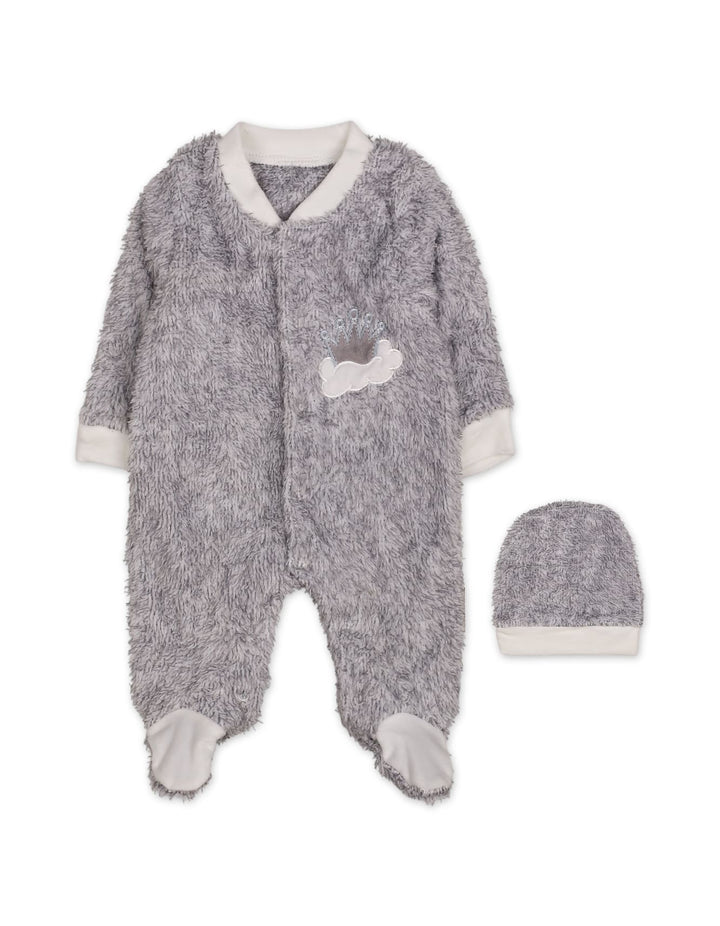 Infant Winter Sleep Suit with Cap Crown and Cloud Grey at Zubaidas