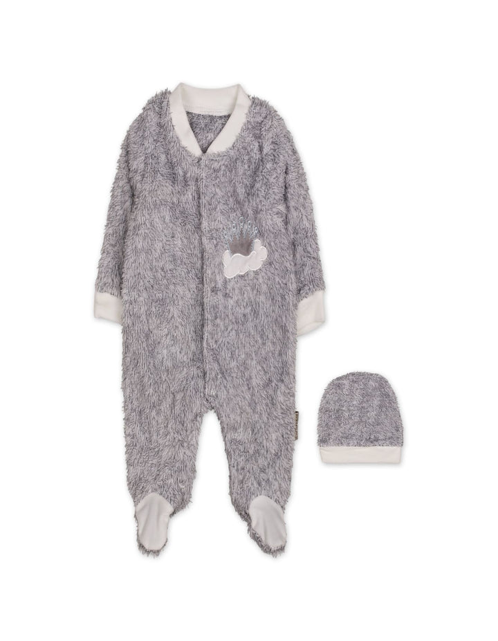 Infant Winter Sleep Suit with Cap Crown and Cloud Grey at Zubaidas