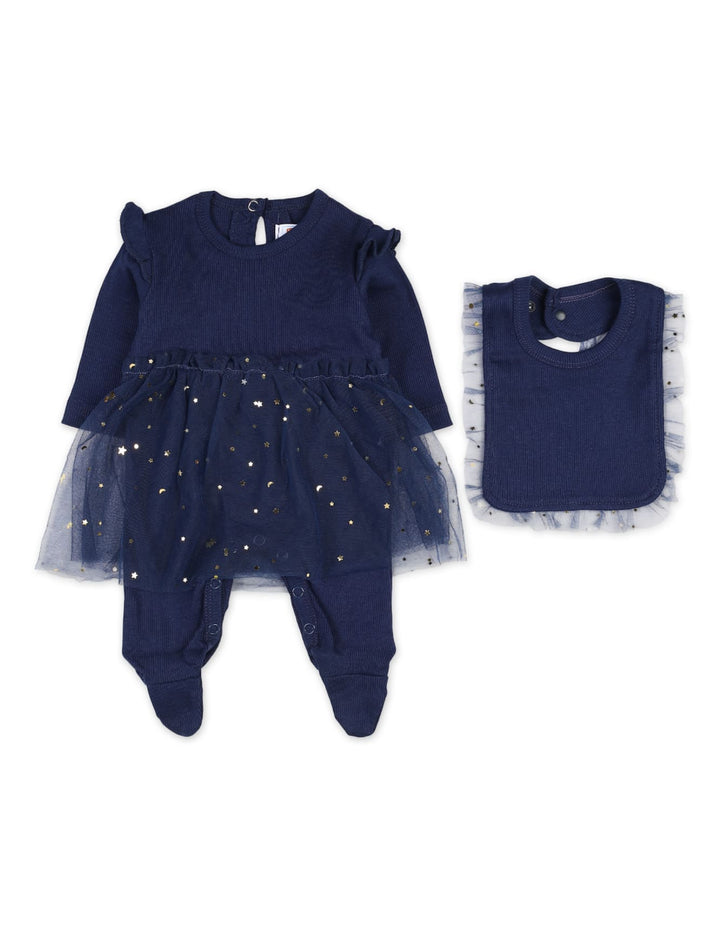 Infants Baby Girls Winter Tulle Romper with Bib Bambies Navy Blue at Zubaidas