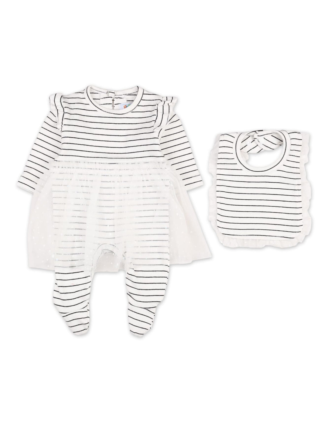 Infants Baby Girls Winter Tulle Romper with Bib Bambies Striped White at Zubaidas
