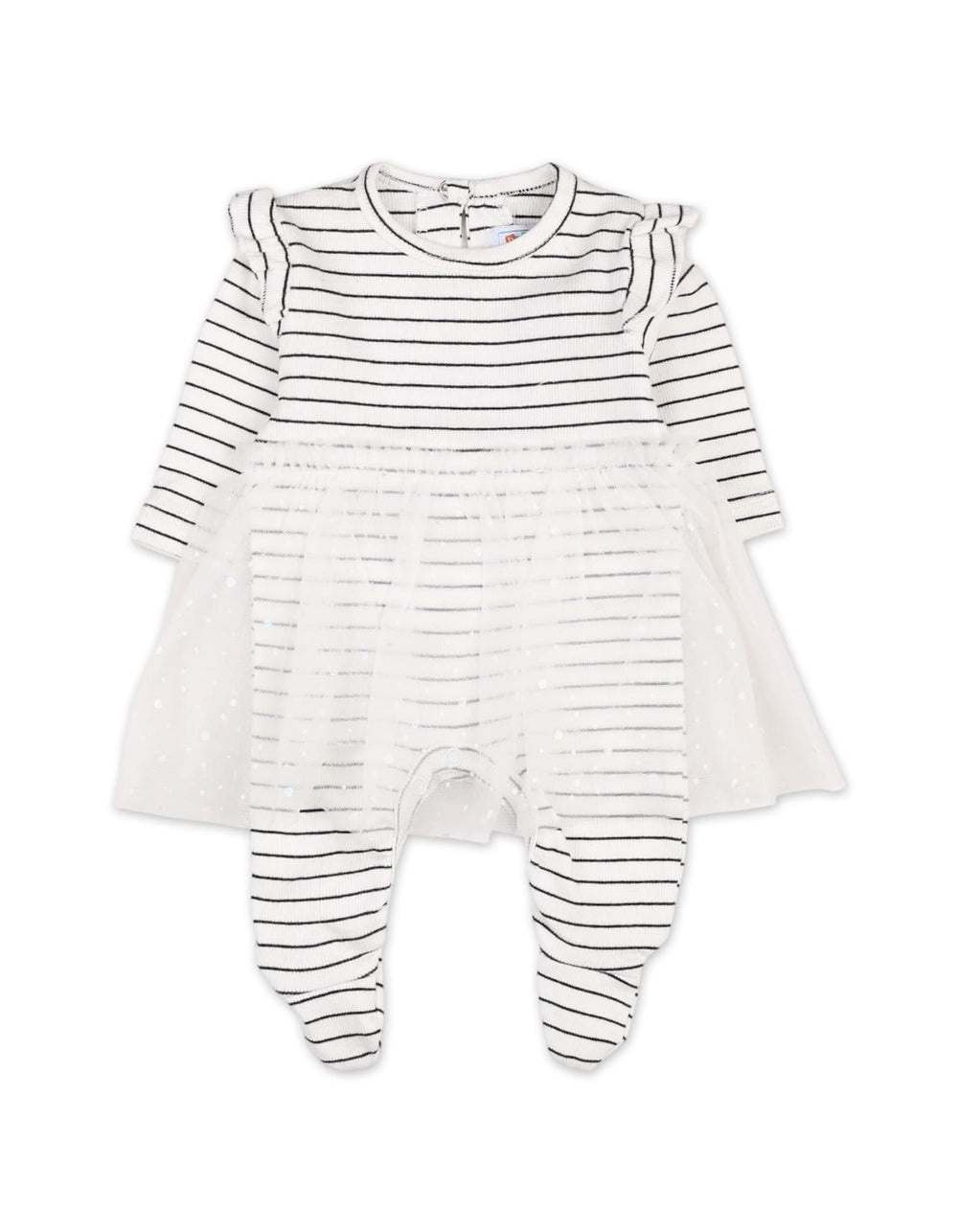 Infants Baby Girls Winter Tulle Romper with Bib Bambies Striped White at Zubaidas Pakistan