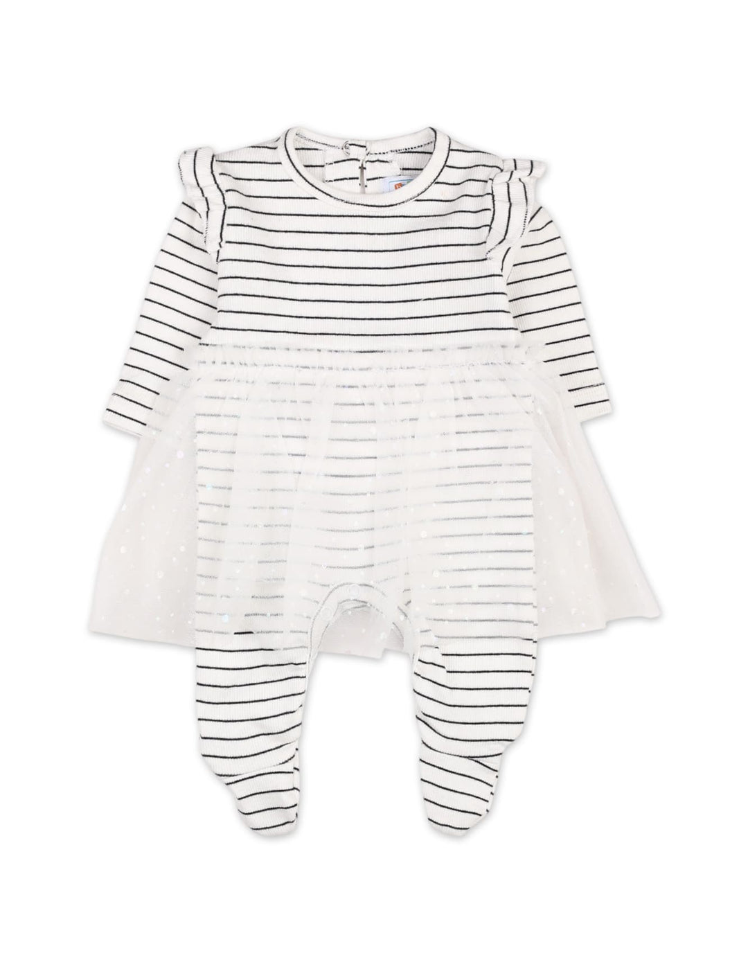 Infants Baby Girls Winter Tulle Romper with Bib Bambies Striped White at Zubaidas Pakistan