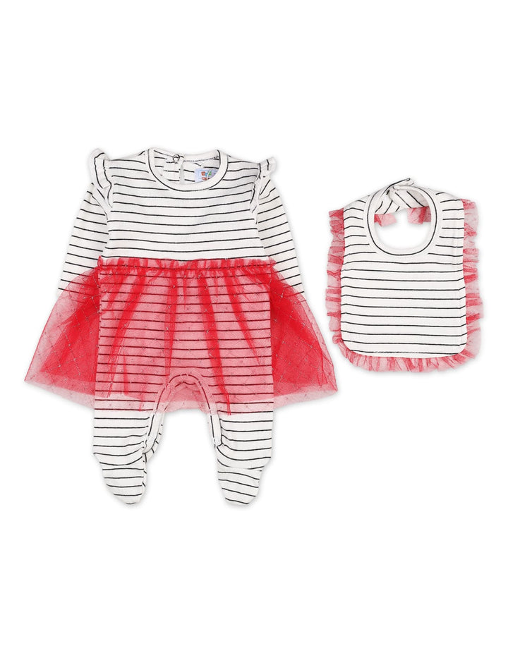 Infants Baby Girls Winter Tulle Rompers with Bib Bambies Striped Red at Zubaidas