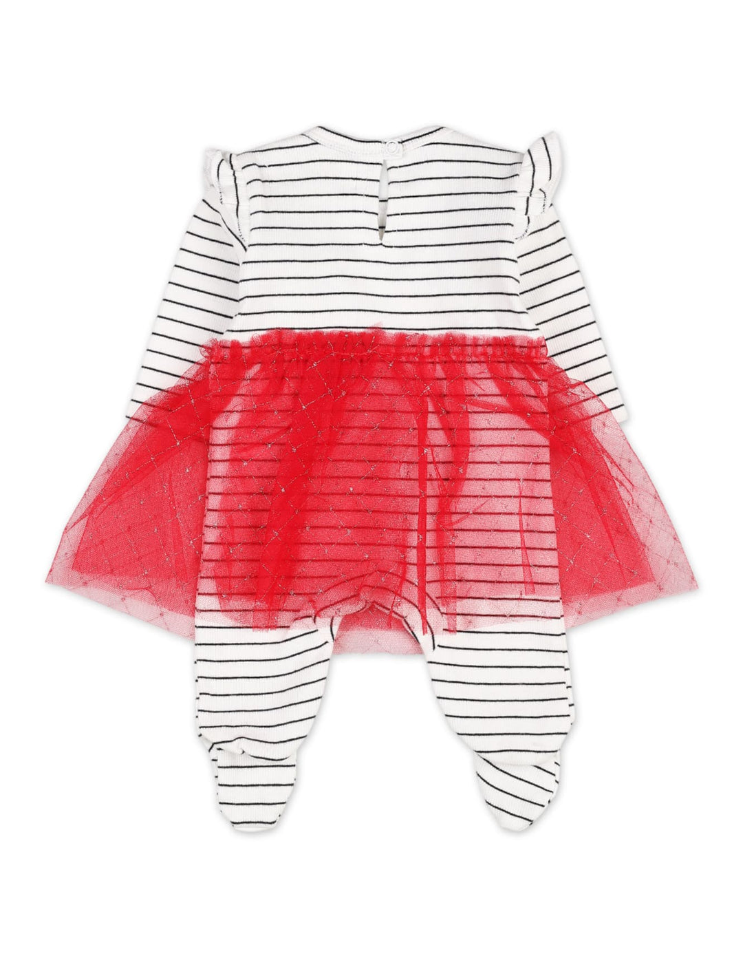 Infants Baby Girls Winter Tulle Rompers with Bib Bambies Striped Red at Zubaidas Pakistan