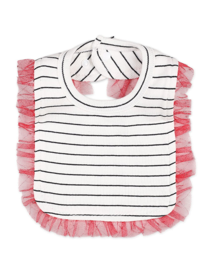 Infants Baby Girls Winter Tulle Rompers with Bib Bambies Striped Red at Zubaidas Official Pakistan