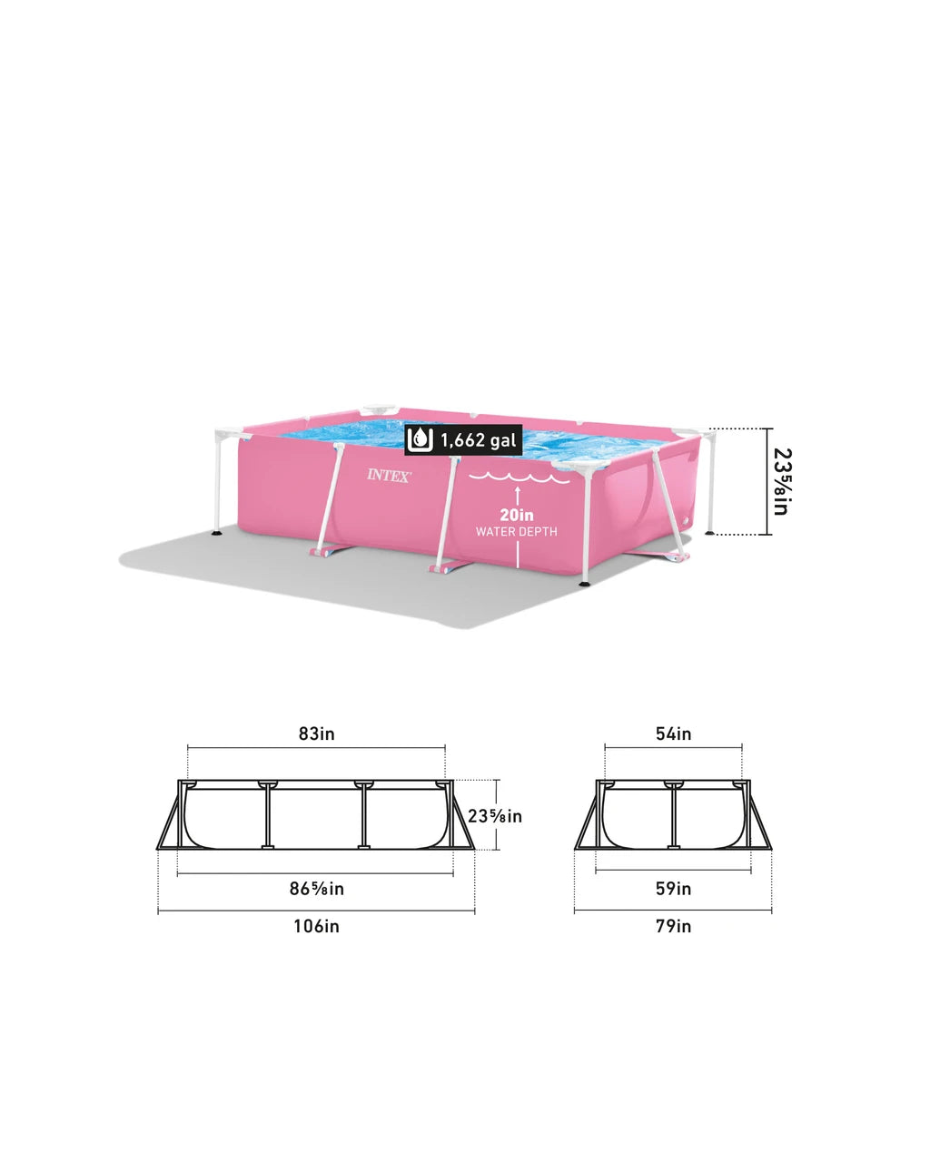 INTEX Pool Rectangular Frame Above Ground Pink 2.2M x 1.5M x 0.6M at Zubaidas Official Pakistan Official Pakistan
