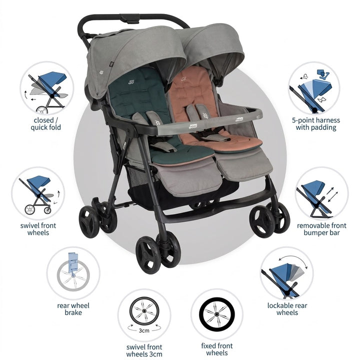 Joie Aire Twin Double Stroller Pebble at Zubaidas Pakistan