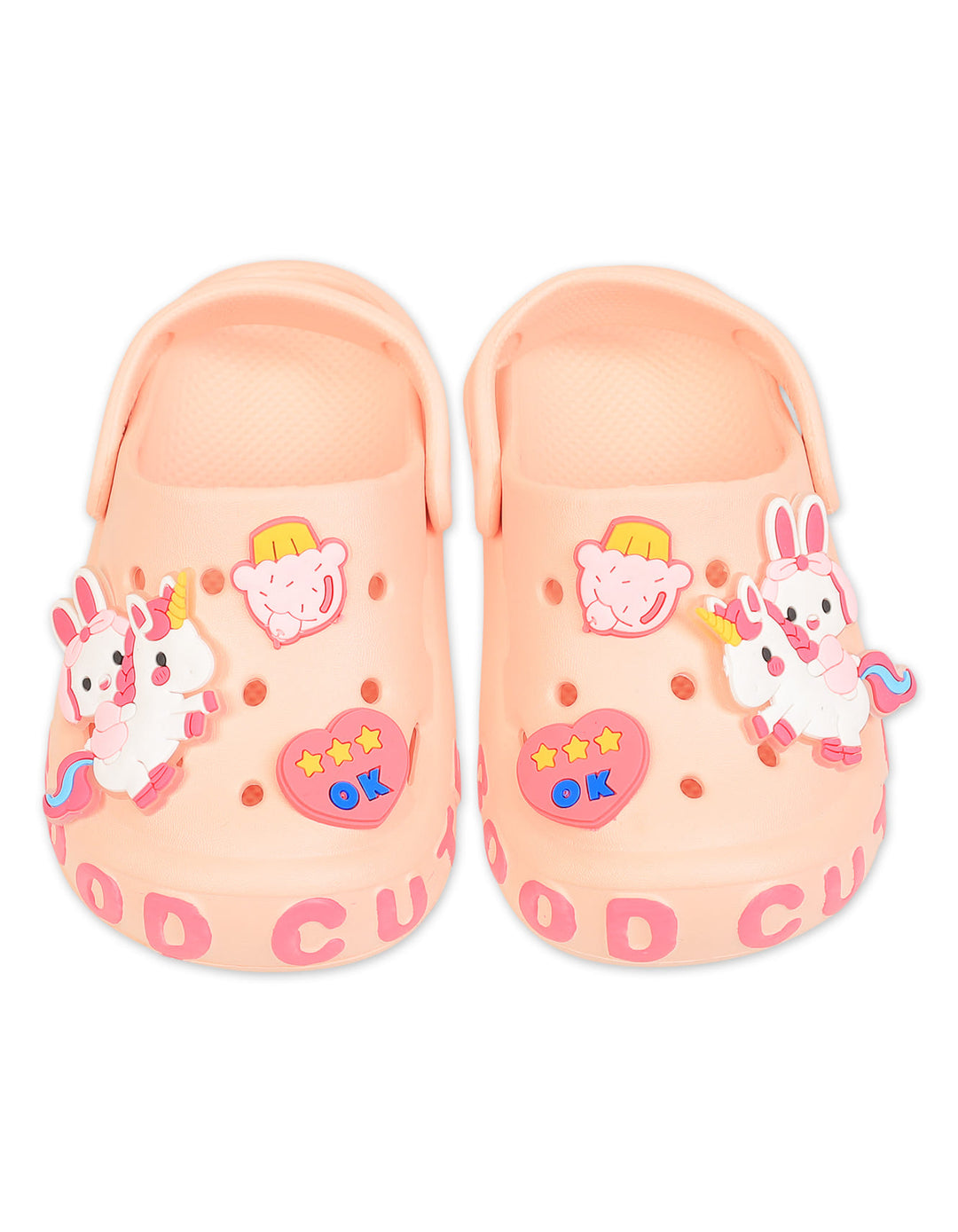 Kid Girl Crocs with Unicorn and Bunny Charms Peach at Zubaidas Best baby Shop Pakistan