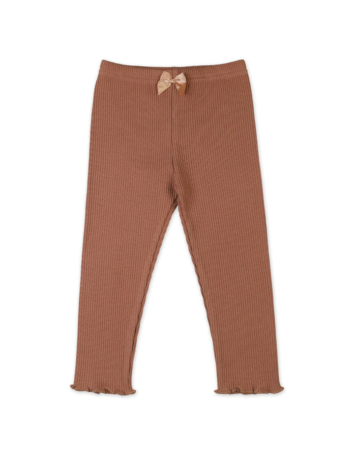 Kids and Baby Girls Ribbed Trousers Bambies Bow Brown at Zubaidas