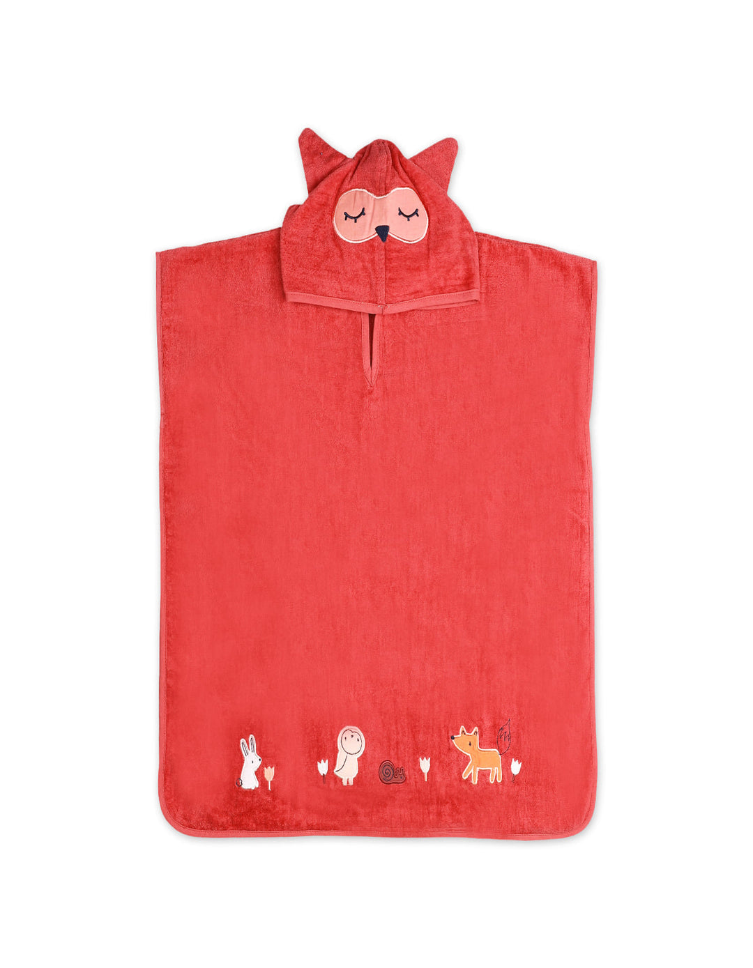 Kids Hooded Bath Towel Poncho Owl Face Maroon at Zubaidas