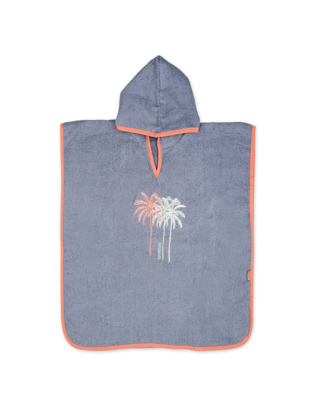 Kids Hooded Bath Towel Poncho with Contrast Trim Tropical Palm Tree Grey at Zubaidas