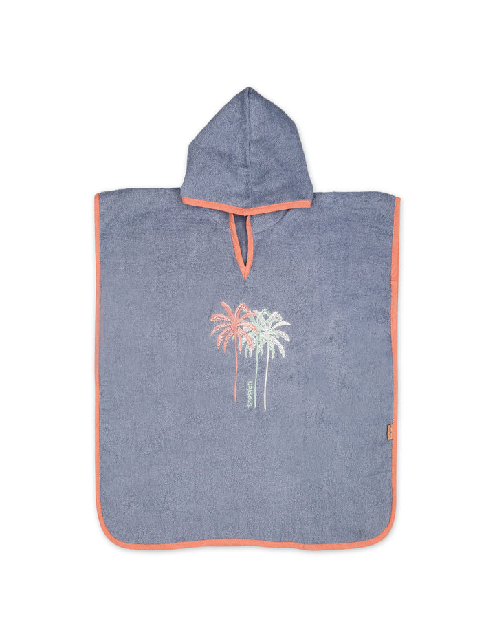 Kids Hooded Bath Towel Poncho with Contrast Trim Tropical Palm Tree Grey at Zubaidas