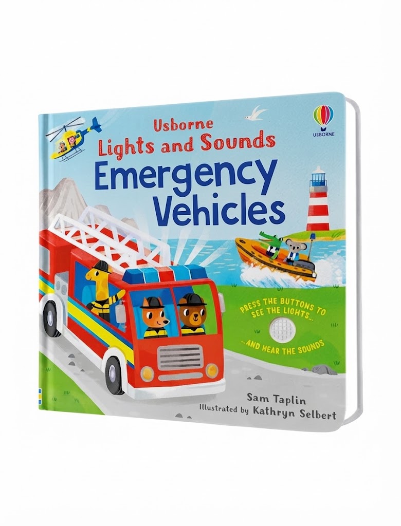 Lights and Sounds Emergency Vehicles Board Book at Zubaidas