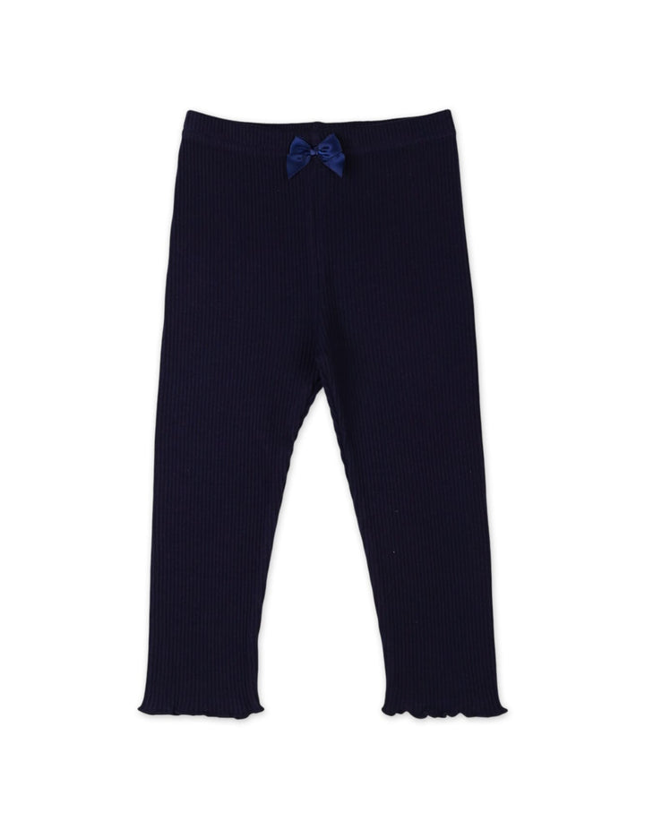 Little Girls and Girls Ribbed Bottoms Range Bambies Bow Navy Blue at Zubaidas