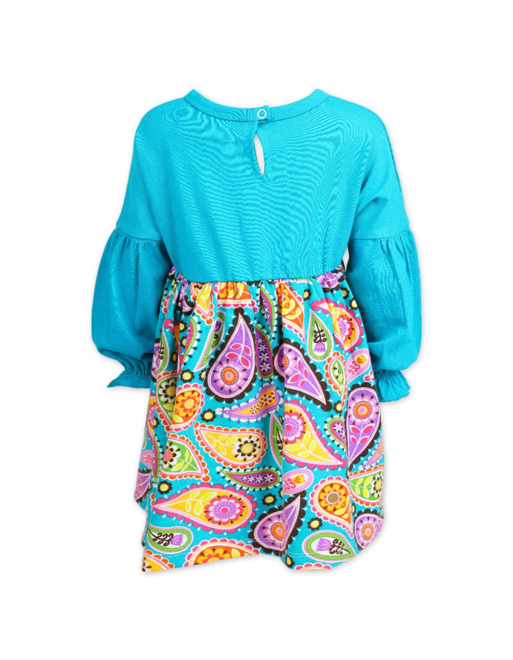 Little Girls Fancy Outfits Bambies Paisley Printed Cyan at Zubaidas